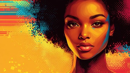 Woman with Afro, Bold Colors, Urban Style, Looking Directly