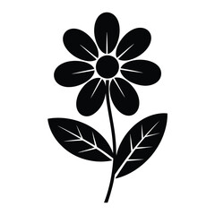 Black Silhouette Stylized Flower With Leaves Simple Design vector