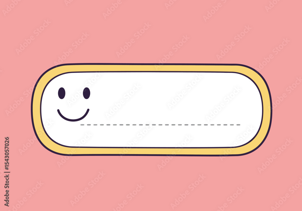 Poster smiling name tag with dotted line on a pink background