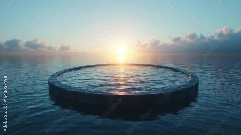 Poster serene circle: a tranquil seascape unfolds, centered around a circular stone structure, mirroring th