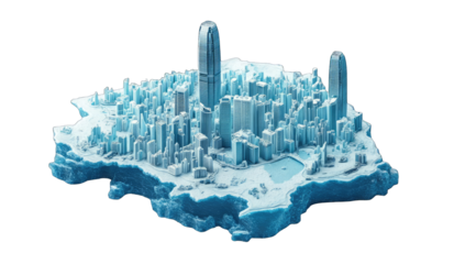 Frozen city on an icy landscape