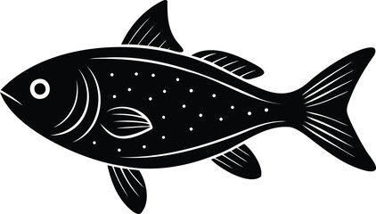 Silhouette of a speckled fish with detailed fins and circular eye