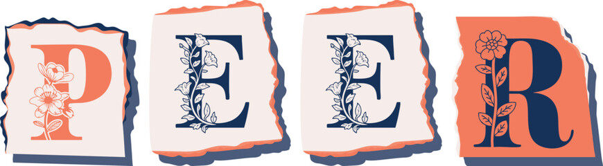 PEER Floral Typography of a Concept Word � Elegant Torn Paper Letter Design
