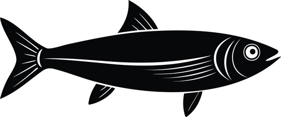 A stark black and white image depicting a stylized fish illustration