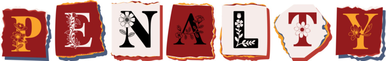 PENALTY Floral Typography of a Concept Word � Elegant Torn Paper Letter Design