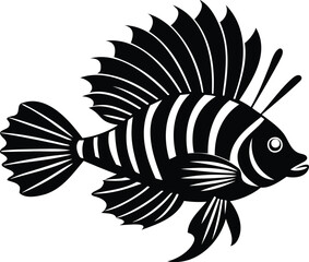 Striking black and white illustration of a tropical lionfish with spiky fins