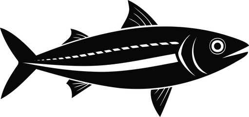 Black and white illustration of a Skipjack Tuna fish with stripes