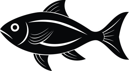 Black and White Fish Illustration with Detailed Fins and Scales Design