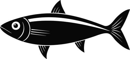 Stylized black and white illustration of a fish with simple detailing