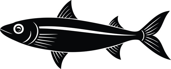Black and white vector illustration of a fish with dorsal fins