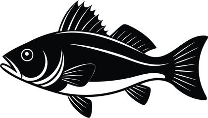 Monochrome Silhouette of a Fish with Spiked Dorsal Fin and Protruding Fins