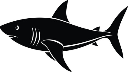 Simple Black and White Graphic Depiction of a Shark on White Background