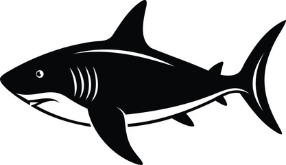 Elegant black and white silhouette of a great white shark isolated on white