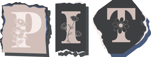 PIT Floral Typography of a Concept Word � Elegant Torn Paper Letter Design