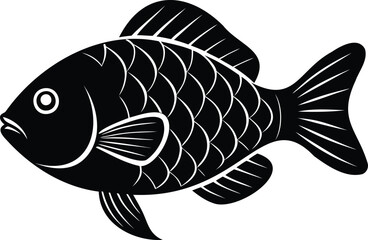 Stylized black and white fish illustration with prominent scales and fins design