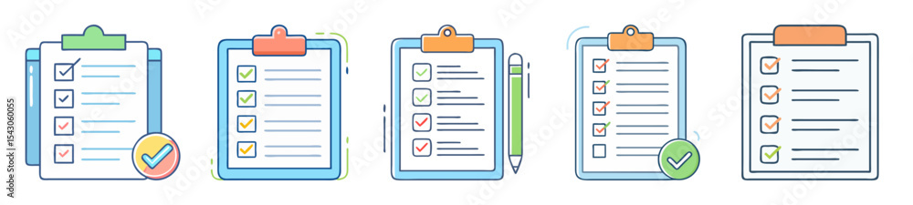 Aufkleber diverse clipboards with checkmarks and lists representing tasks completed or in progress