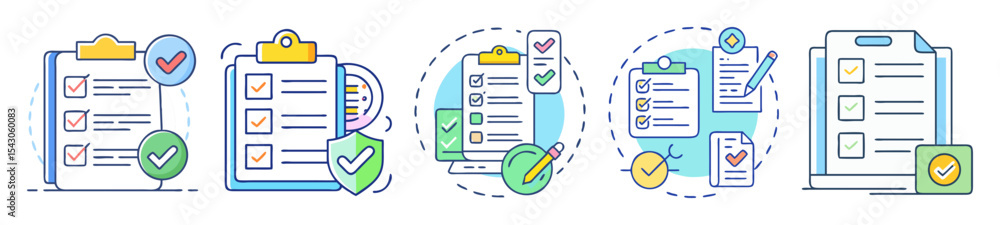 Aufkleber different styles of checklists and task management on clipboards with checkmarks