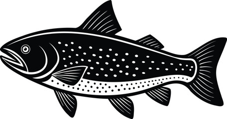 Elegant and Striking Black and White Illustration of a Trout Fish