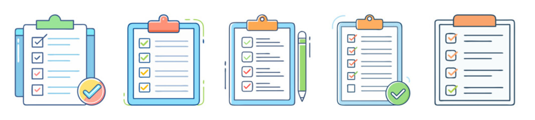 Diverse Clipboards with Checkmarks and Lists Representing Tasks Completed or in Progress
