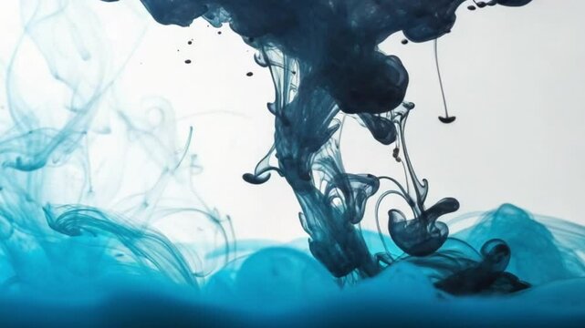 Abstract Teal and Dark Blue Ink Swirling Underwater Dynamic Fluid Motion Artistic Background Design Element 4 K High Resolution Seamless Loop Perfect for Visual Effects Motion
