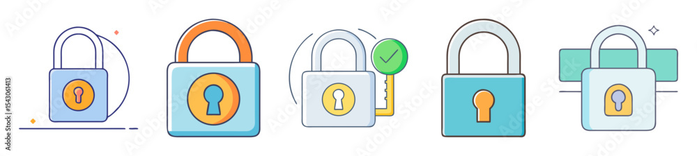Aufkleber different styles of padlocks security and protection concept showing multiple perspectives