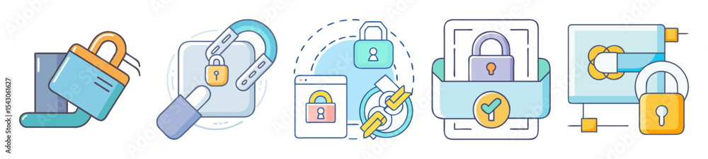 Poster collection of security icons representing various lock and encryption methods