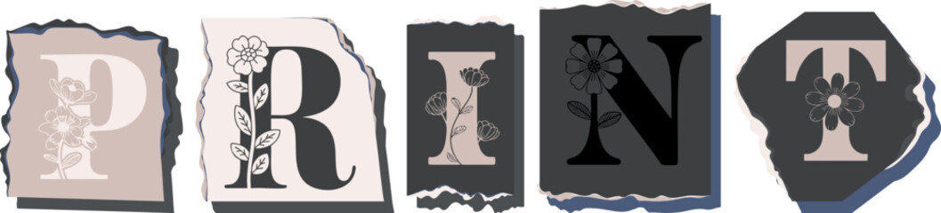 PRINT Floral Typography of a Concept Word � Elegant Torn Paper Letter Design
