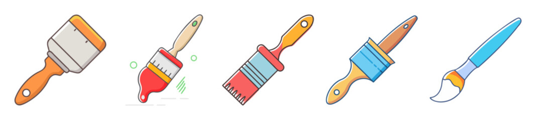 Collection of various paint brush designs in a cartoon vector illustration