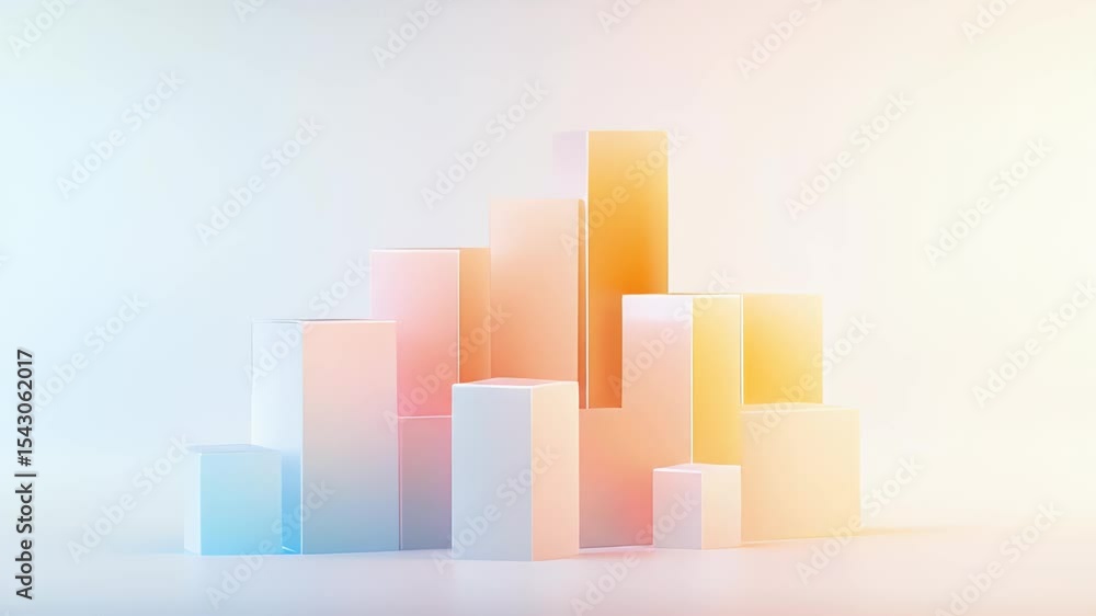 Poster abstract pastel geometric blocks arrangement against a soft gradient background