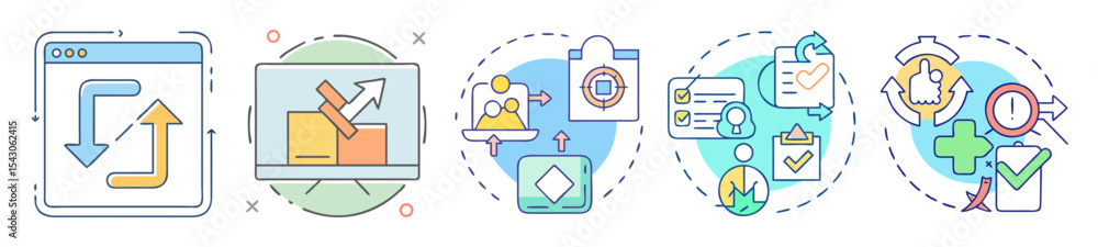 Poster illustrative conceptualization of workflow processes and business improvement strategies with visual