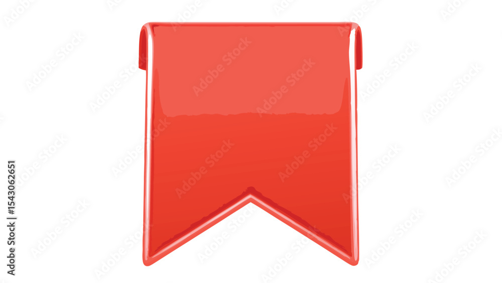 Poster illustration of a glossy red bookmark with a distinctive pointed bottom edge on a white background