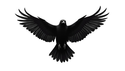 Fototapeta premium Flying Crow Front View – Isolated Black and White Ink Illustration for Tattoo and Graphic Design - PNG format 