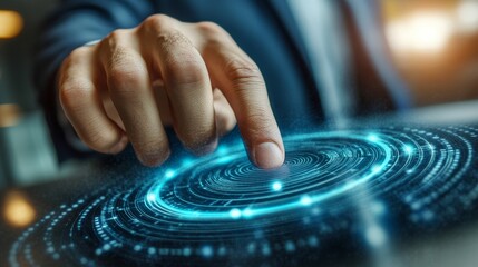 Person Showcasing Business Innovation in Security Technology with Biometric Protection Systems