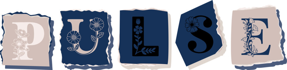 PULSE Floral Typography of a Concept Word � Elegant Torn Paper Letter Design