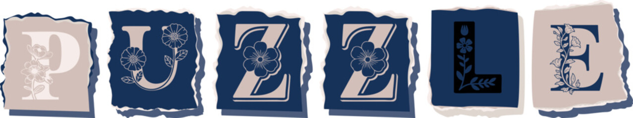 PUZZLE Floral Typography of a Concept Word � Elegant Torn Paper Letter Design