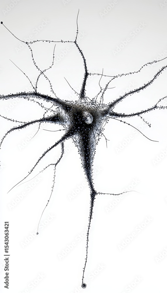 Poster stylized neuron vector design on a pristine white background with intricate cell structure details