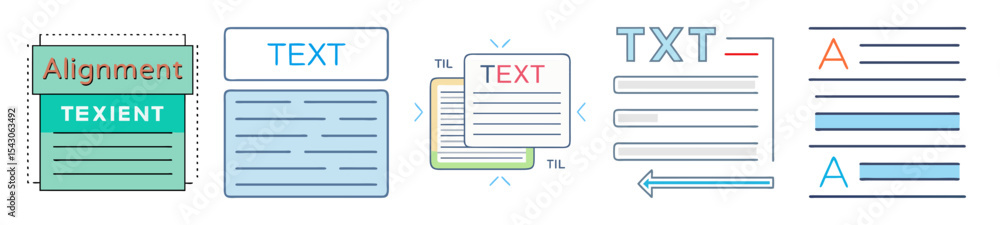 Aufkleber text alignment graphic illustration demonstrating various settings and document layouts