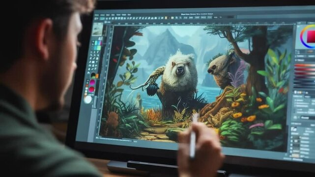 Digital artist creates fantastic creatures using a tablet and design software