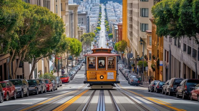 Cable car on a city street