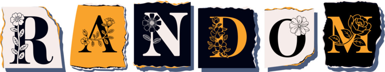 RANDOM Floral Typography of a Concept Word � Elegant Torn Paper Letter Design