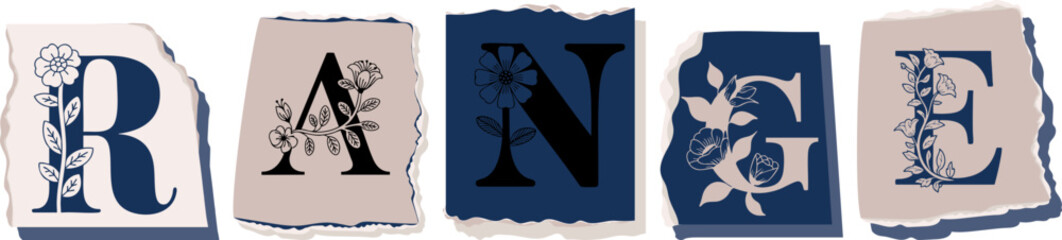 RANGE Floral Typography of a Concept Word � Elegant Torn Paper Letter Design
