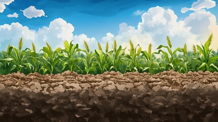 cartoonish comparison of clay soil and loamy soil, crop growth above .