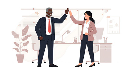 Fototapeta premium Celebrating Success Business Colleagues High-Five in Modern Office