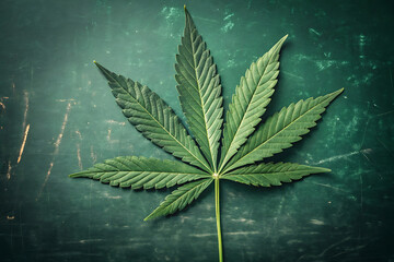 Cannabis leaf on dark green chalkboard background
