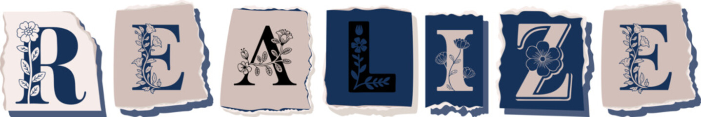 REALIZE Floral Typography of a Concept Word � Elegant Torn Paper Letter Design