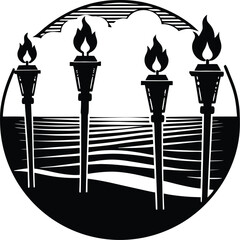 Tiki Torch Line Ocean Sunset