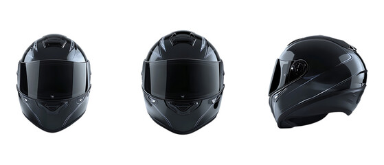 Fototapeta premium Pack Collection Motorcycle Helmets 3 Views set against transparent background