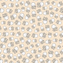 Seamless pattern with cute cartoon jellyfish in simple black outline doodle style on a beige background