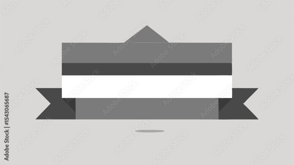Poster abstract layered banner with a pointed top and ribbon tails in shades of gray and white color scheme