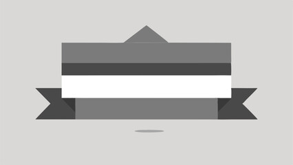 Abstract layered banner with a pointed top and ribbon tails in shades of gray and white color scheme